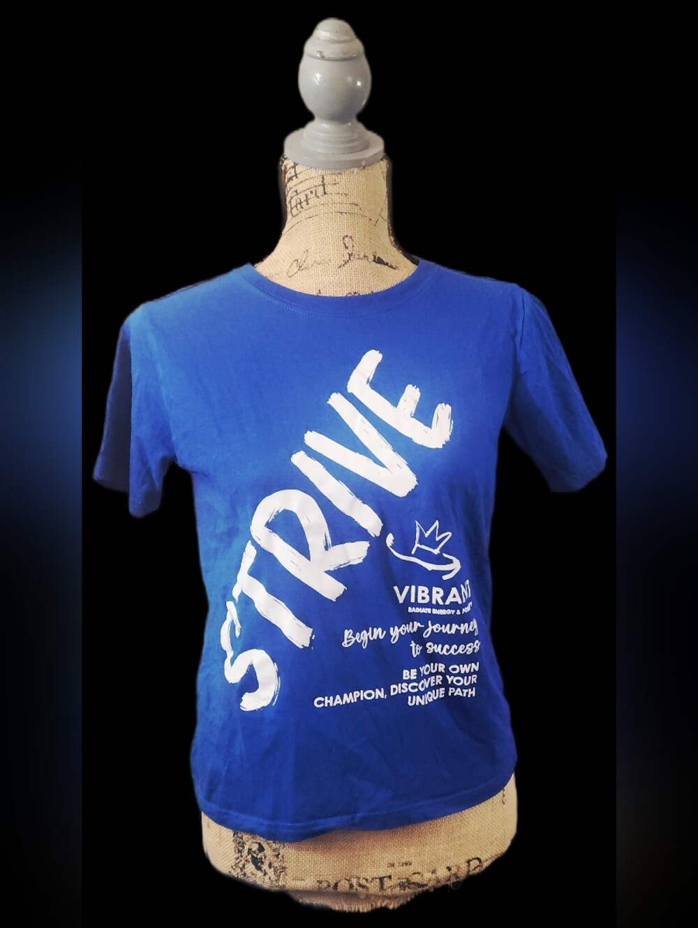 #WC148 Vibrant Blue STRIVE Graphic Tee with White Print